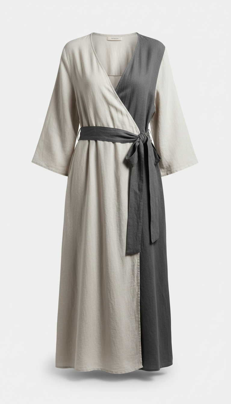 Monochrome linen wrap dress